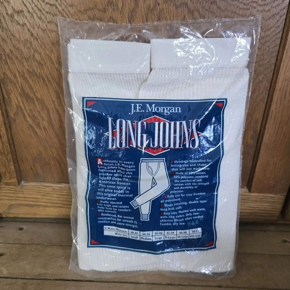 J.E. Morgan Long Johns Thermal Pants Mens Size XL 42-44 White Waffle Knit